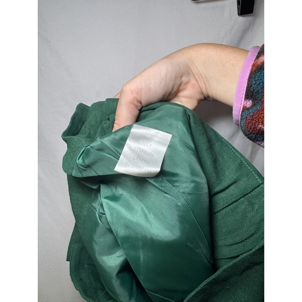 Green Linen Pencil Skirt S High Waist Belted Preppy Dark Academia Tulip B NWT
